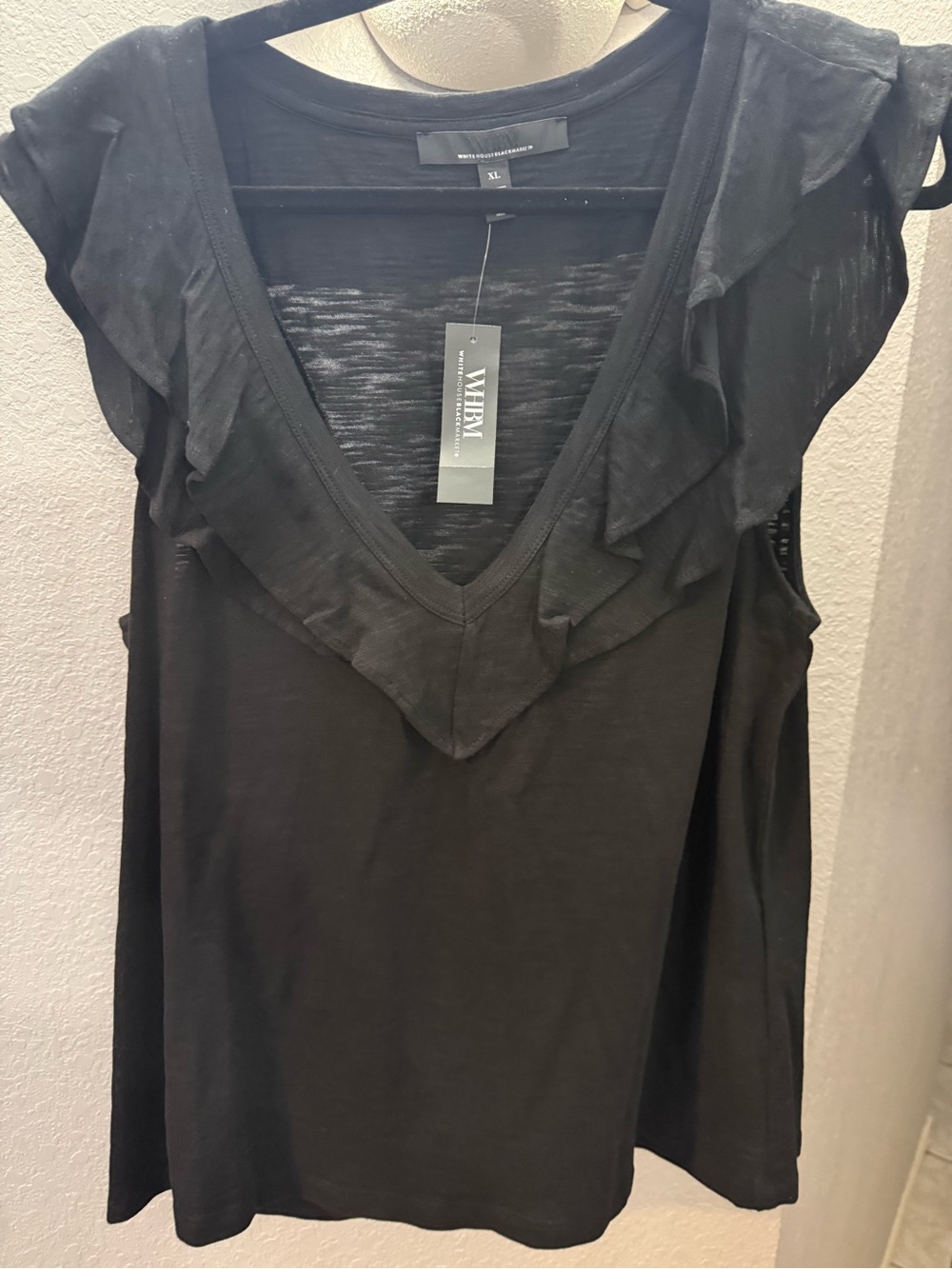 White House Black Market Black Ruffle V-Neck Tank Top